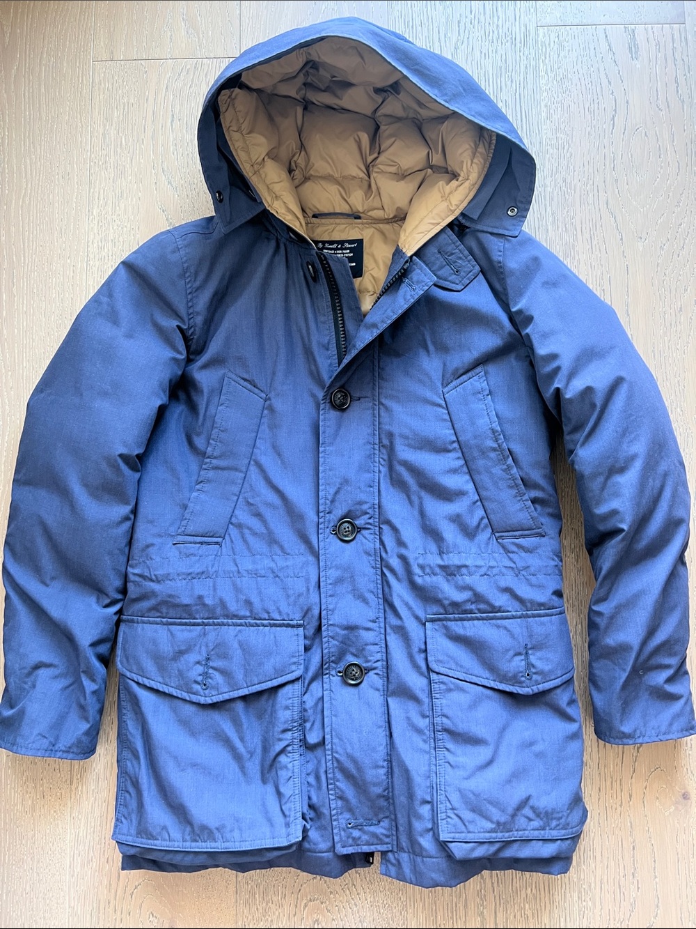 Fidelity Men's Hooded Puffer Parka in Navy and Tan Lining
